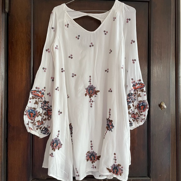 Free People gauze open back dress XS white embroidery - Picture 1 of 9